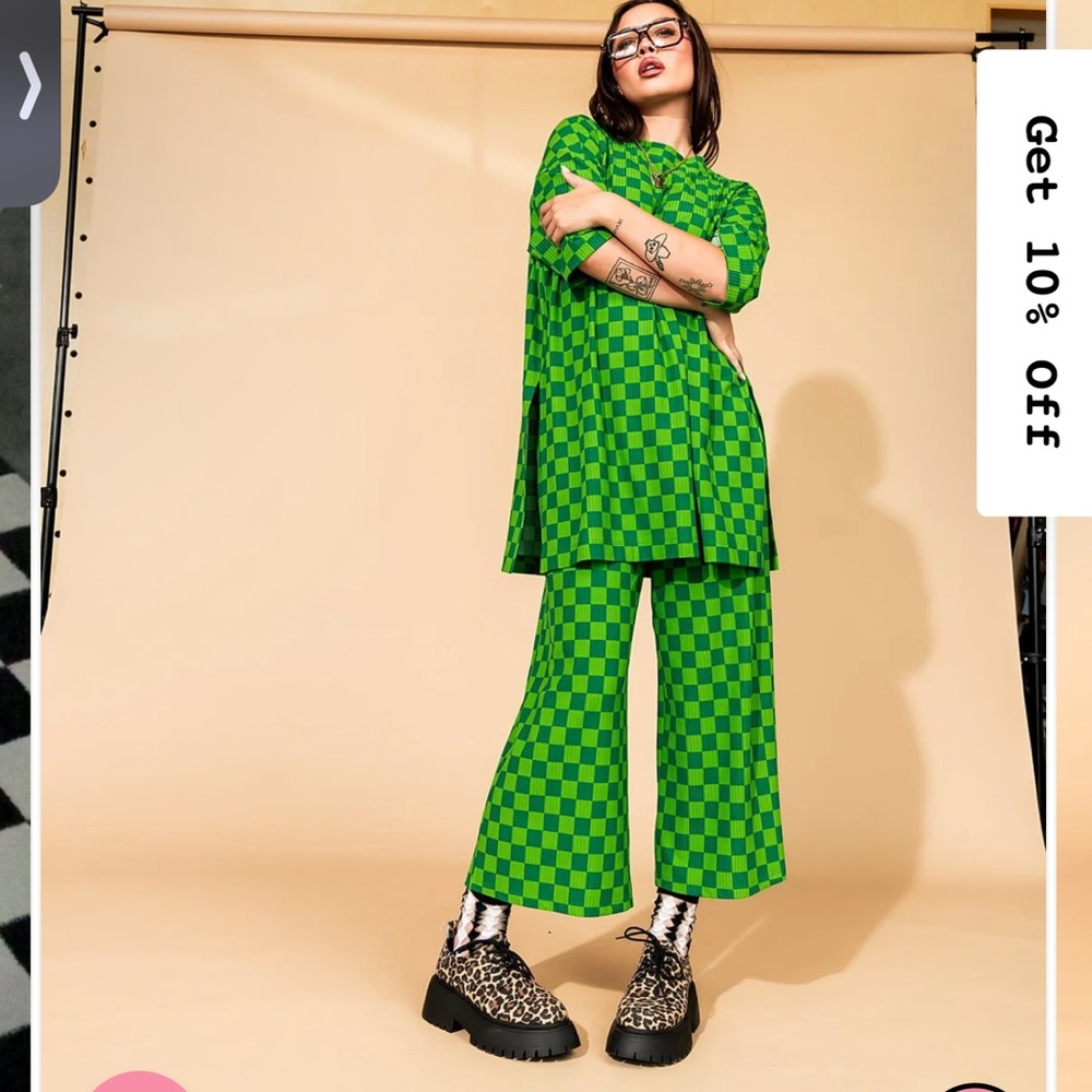 Dressed in LALA SAMPLE Green Checkered PLAYSUIT